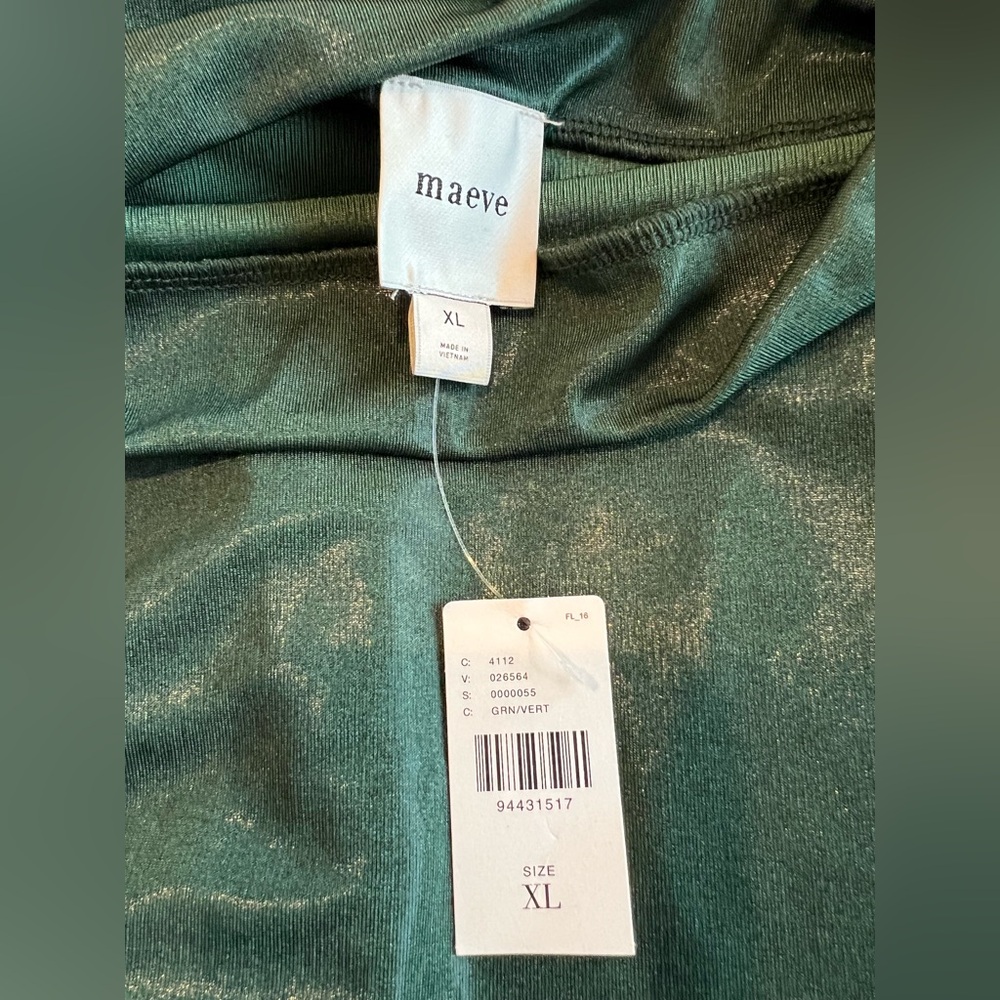Anthropologie Mock-Neck Ruched Dressy Shine Sleeveless Blouse Maeve XL Green NWT - Picture 12 of 13